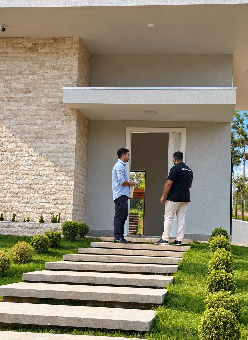 Equipe da Pináculo em visita a uma obra de alto padrão do cliente